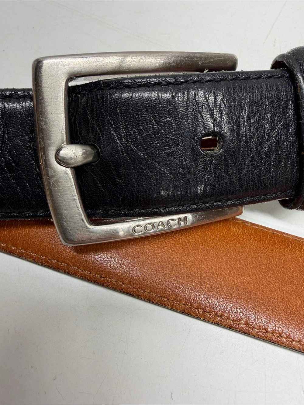 Coach Leatherwear Belt Cowhide Leather Handcrafted Vintage 3829 Black Silver 34 - Picture 4 of 8